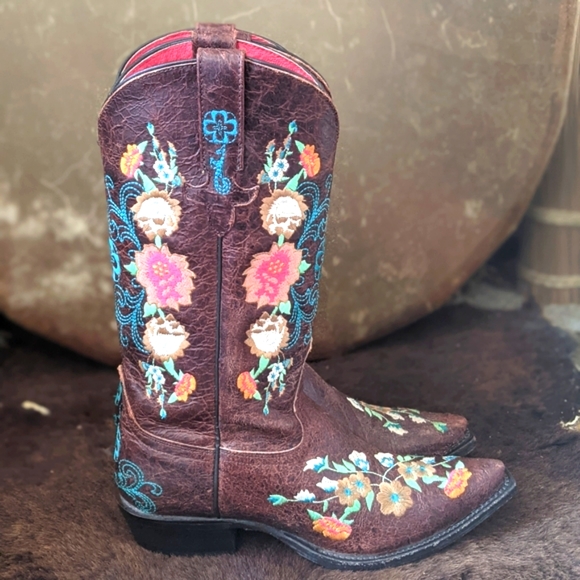 MACIE BEAN M8031 floral embroidered Sweet Sixteen snip toe cowgirl boots sz 7.5 - Picture 4 of 14